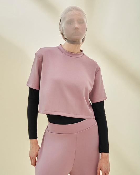 THE LOGOMANIA 2-IN-1 CROP TOP  IN DUSTY PURPLE