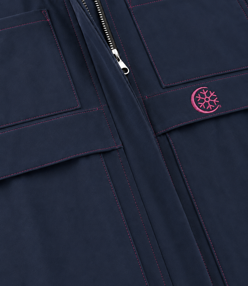 Navy Blue Pink Stitch Oversized Parka Jacket