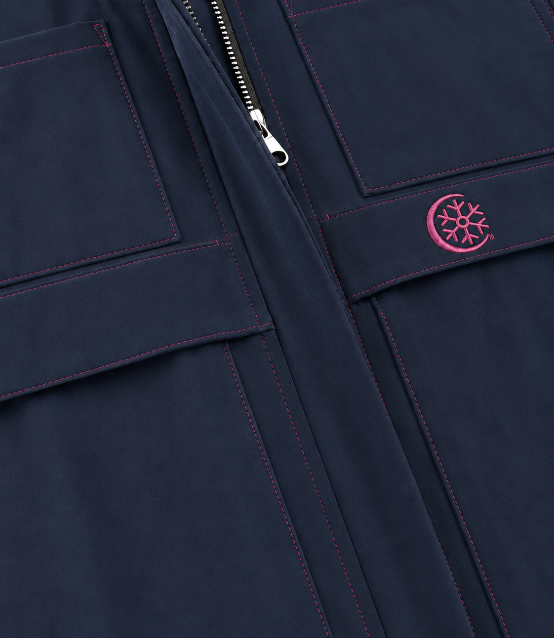 Navy Blue Pink Stitch Oversized Parka Jacket