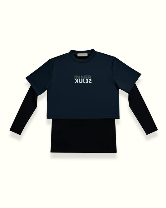 THE MIRROR IMAGE 2-IN-1 CROP TOP IN DARK BLUE