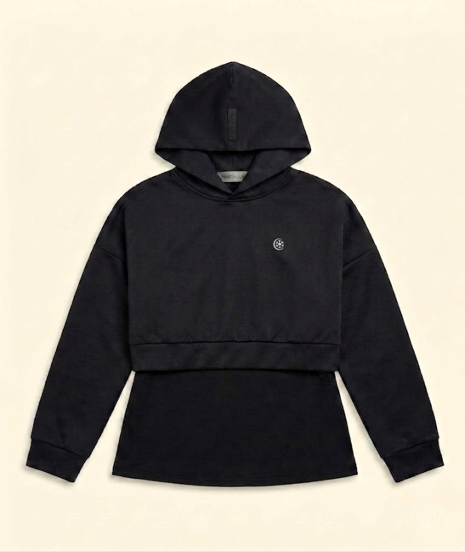 THE INNERSEJUK 2-IN-1 CROP HOODIE  IN BLACK