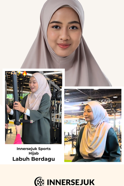InnerSejuk Tudung Sukan Labuh Berdagu Khaki Brown