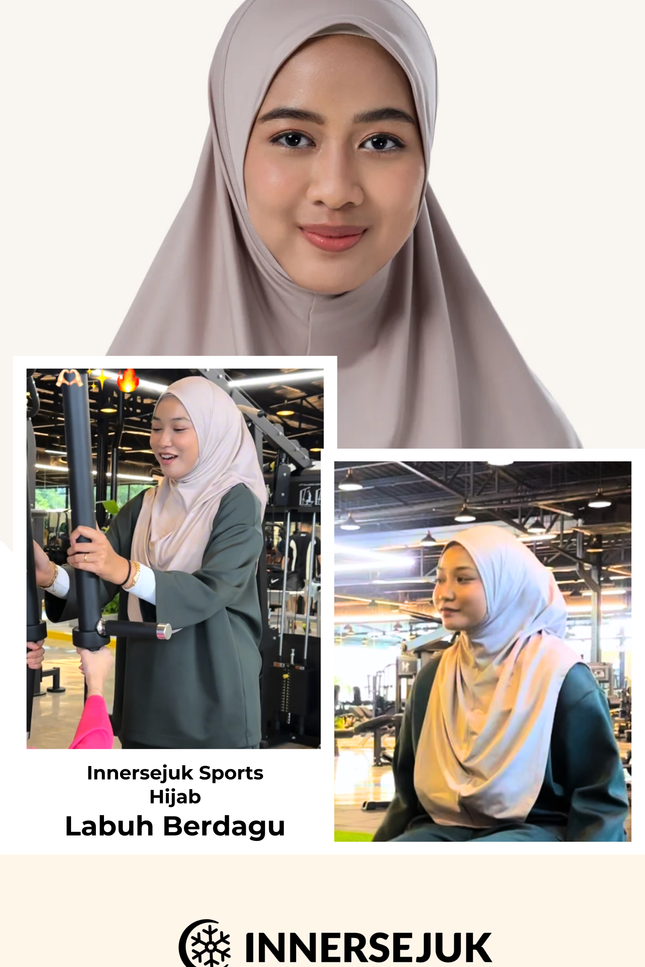InnerSejuk Tudung Sukan Labuh Berdagu Khaki Brown