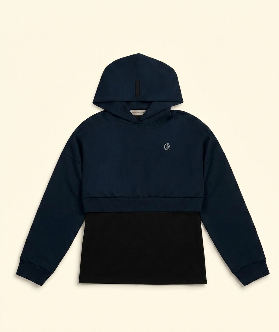 THE INNERSEJUK 2-IN-1 CROP HOODIE  IN DARK BLUE