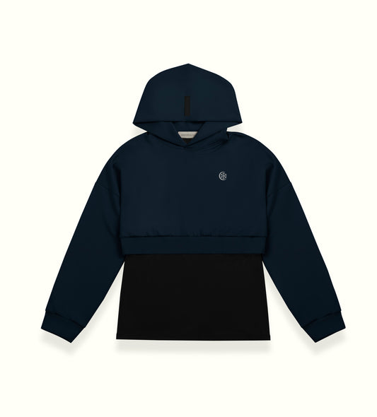 THE INNERSEJUK 2-IN-1 CROP HOODIE  IN DARK BLUE