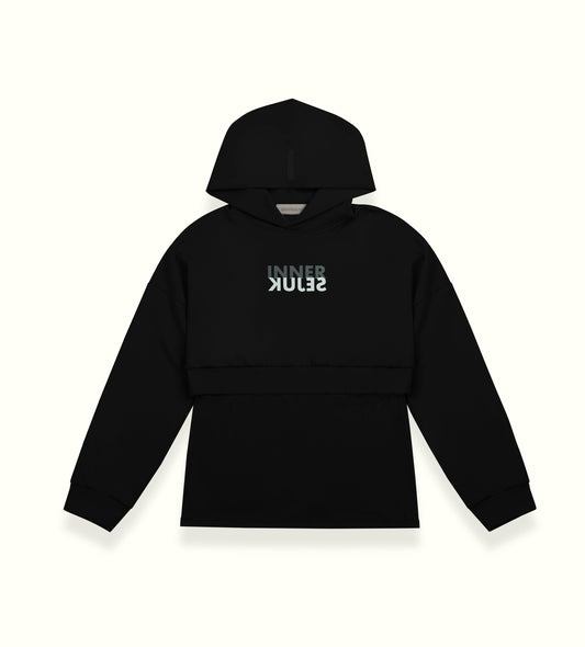 THE MIRROR IMAGE 2-IN-1 CROP HOODIE  IN BLACK
