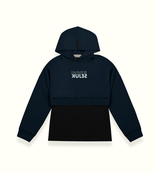 THE MIRROR IMAGE 2-IN-1 CROP HOODIE  IN DARK BLUE
